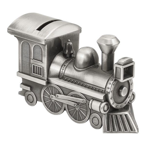 CHILDRENS TRAIN SILVER PEWTER MONEY BOX BABY SHOWER CHRISTENING NEWBORN GIFT