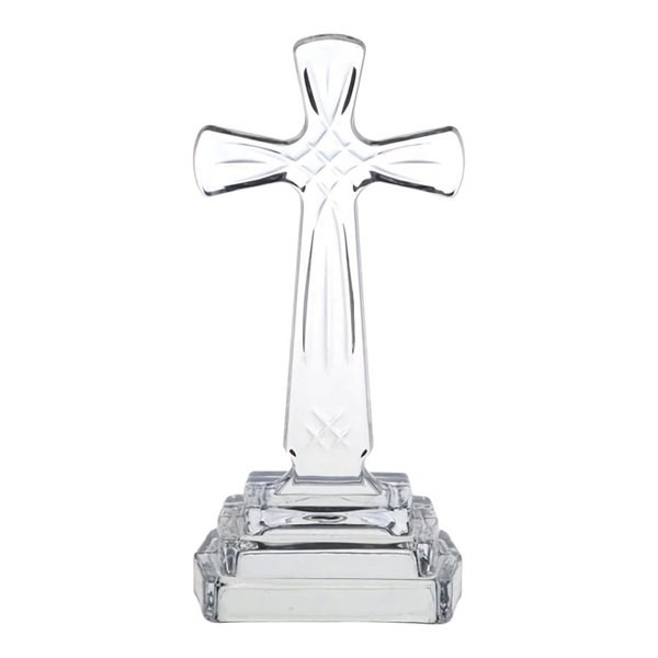 Elegant Clear Crystal Cut Glass Standing Holy Religious Cross