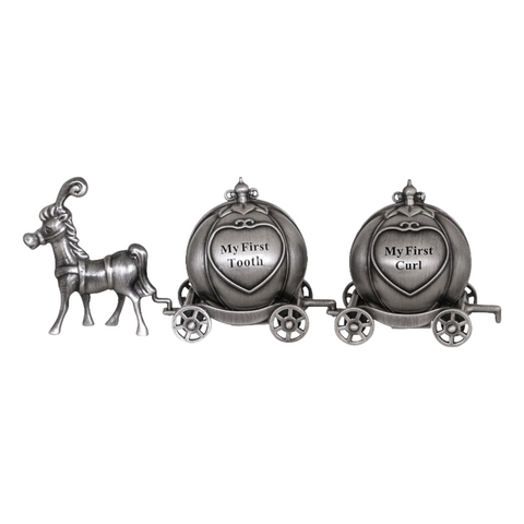 Silver Pewter Horse with My First Tooth & My First Curl Pumpkin Carriage Baby Keepsake