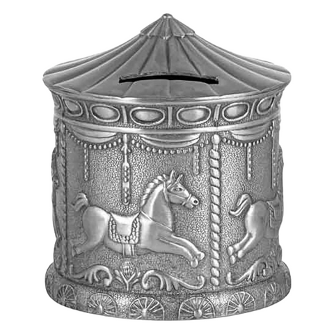 Silver Pewter Carousel Merry Go Round Money Box