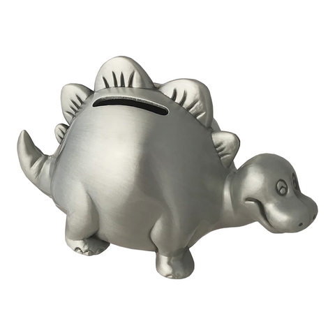 Silver Pewter Stegosaurus Dinosaur Money Box