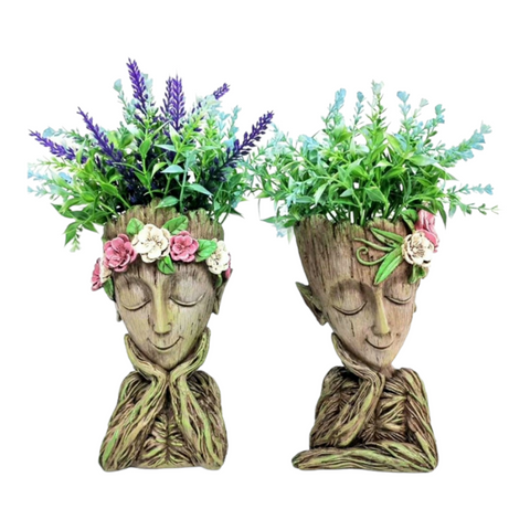 Set 2 Treant Flower Head Pot Planter Figurines