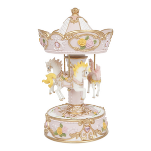 Pink & Yellow Les Artes 3 Horse Rotating Musical Carousel Merry Go Round