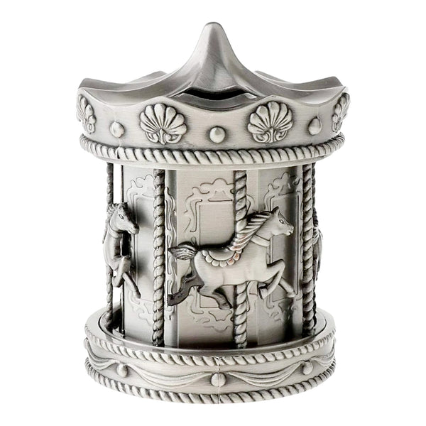 Silver Pewter Carousel Merry Go Round Money Box