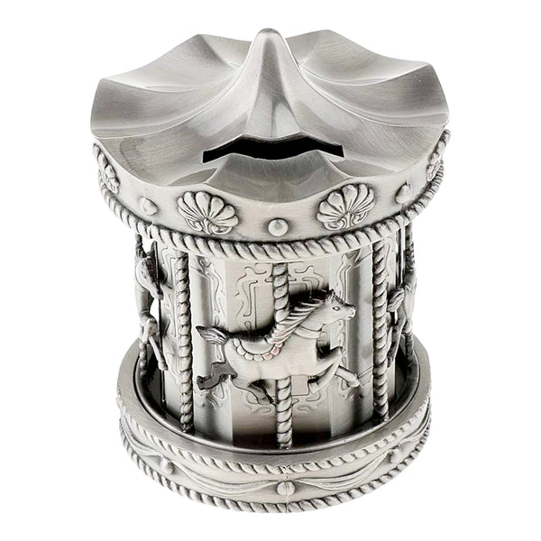 Silver Pewter Carousel Merry Go Round Money Box