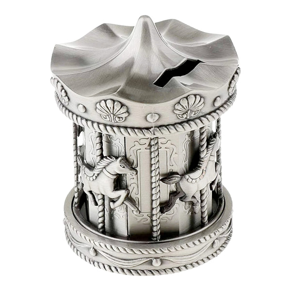 Silver Pewter Carousel Merry Go Round Money Box