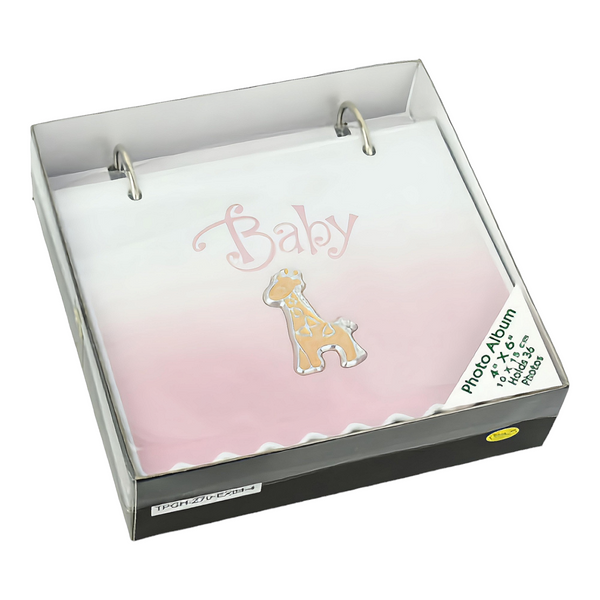 Pink Baby Girl Giraffe Flip Photo Album in Gift Box