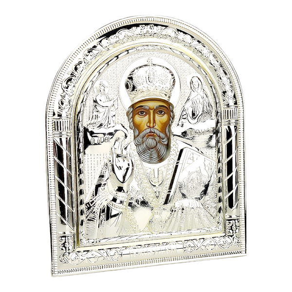 Orthodox Silver Plated Saint Nicholas Icon Plaque