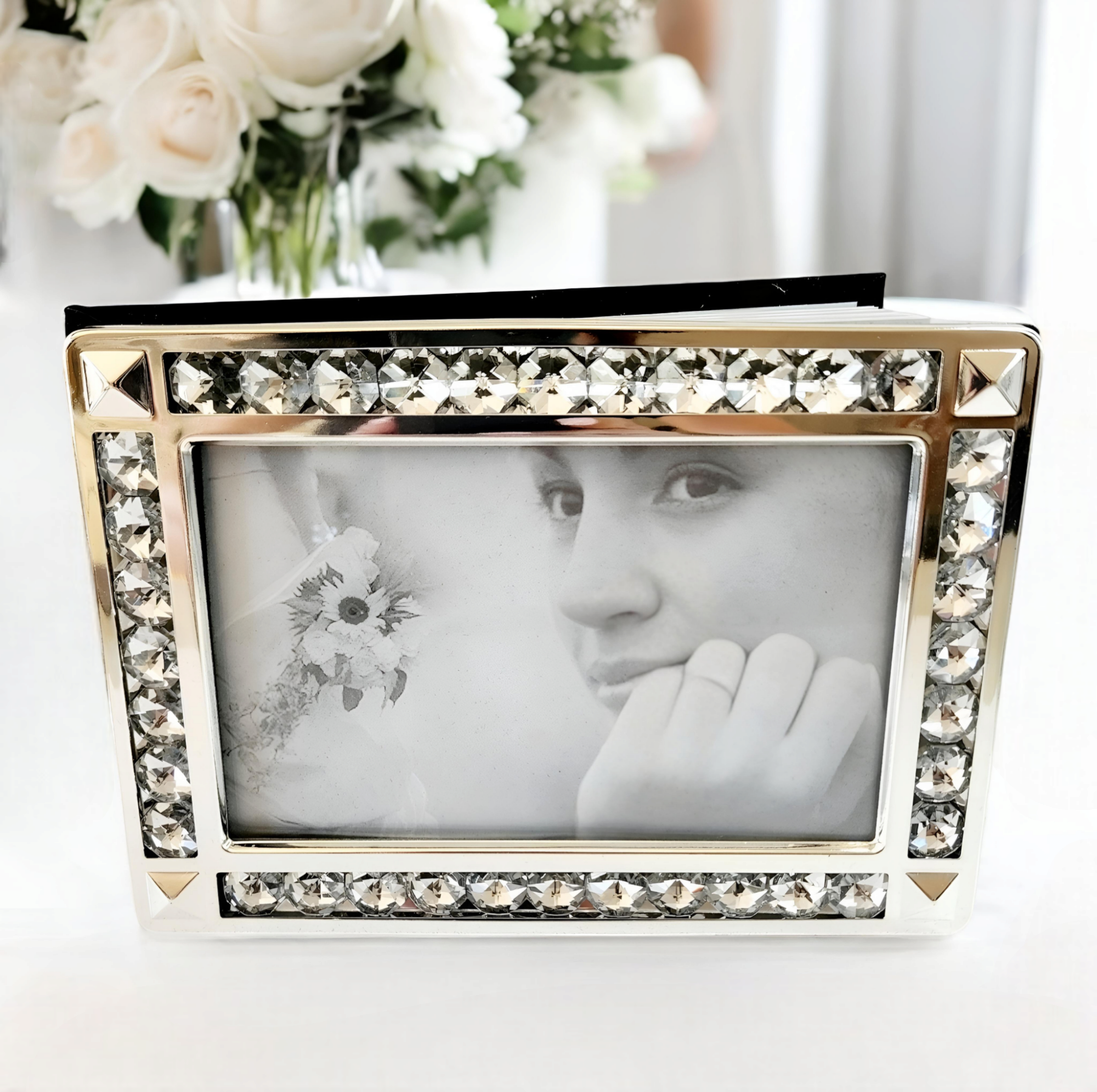 Silver Framed Crystal Edge Wedding Message Guest Book in Gift Box