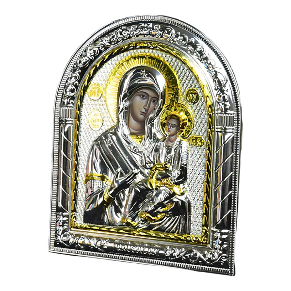 Orthodox Gold & Silver Plated Holy Mother Mary & Jesus Icon Plaque