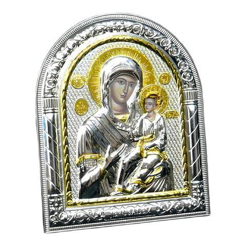 Orthodox Gold & Silver Plated Holy Mother Mary & Jesus Icon Plaque