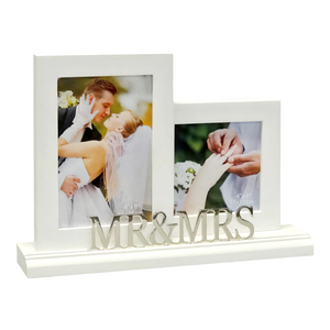 White Mr & Mrs Multi Dual Wedding Photo Frame