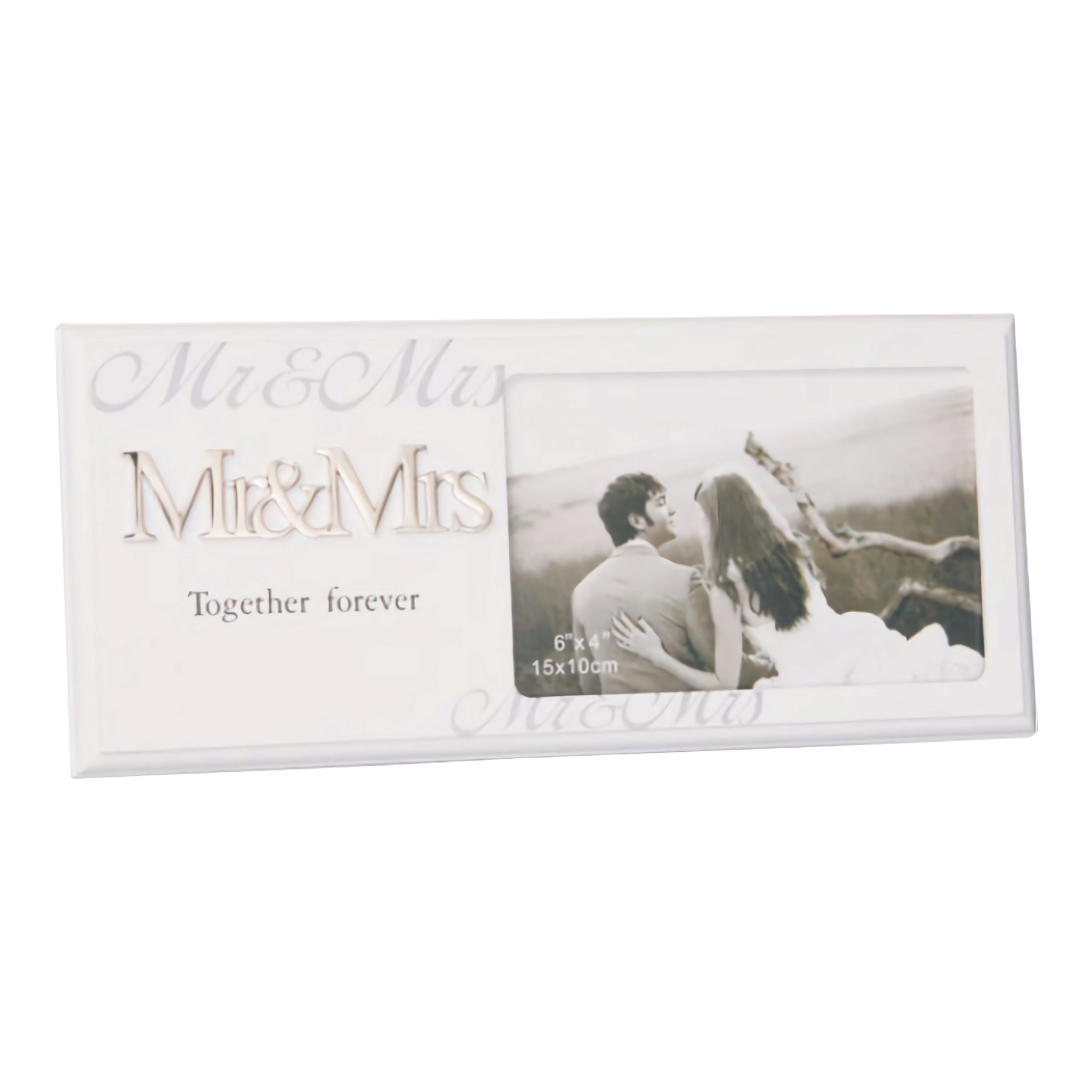 White Wedding Photo Frame with Raised Mr & Mrs Writing