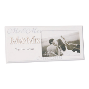 White Wedding Photo Frame with Raised Mr & Mrs Writing