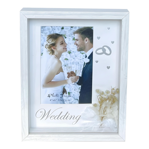 White Wedding Photo Frame with Decorative Preserved Flowers