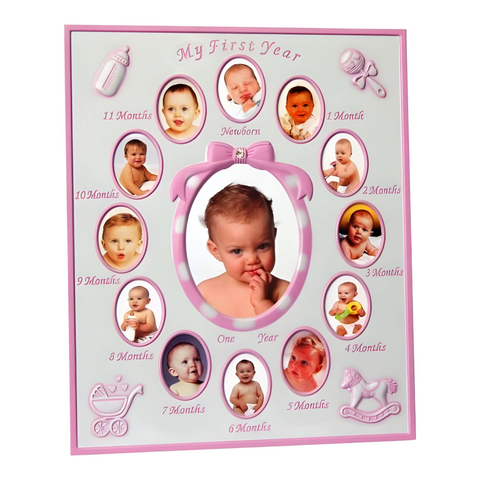 Pink Baby Girl My First Year 12 Months Multi Photo Frame