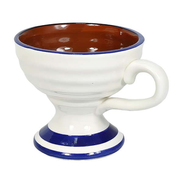 Orthodox Blue & White Ceramic Incense Burner Cup with Cross Sign & Handle- Large