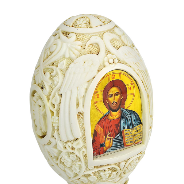 Orthodox Ivory Double Sided Holy Mother Mary & Jesus Religious Egg Ornament