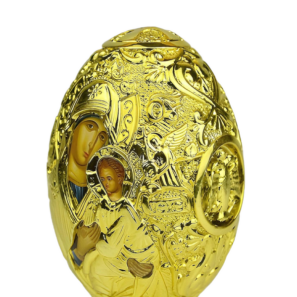 Orthodox Gold Plated Double Sided Holy Mother Mary & Jesus Religious Egg Ornament