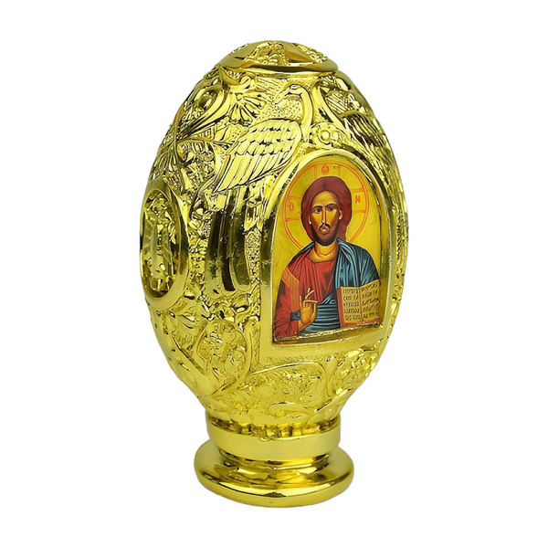 Orthodox Gold Plated Double Sided Holy Mother Mary & Jesus Religious Egg Ornament