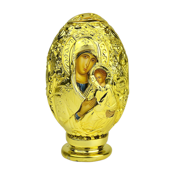 Orthodox Gold Plated Double Sided Holy Mother Mary & Jesus Religious Egg Ornament