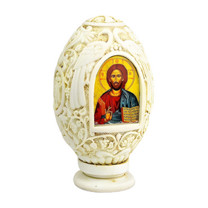 Orthodox Ivory Double Sided Holy Mother Mary & Jesus Religious Egg Ornament