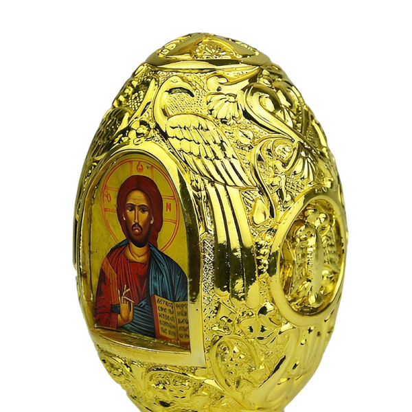 Orthodox Gold Plated Double Sided Holy Mother Mary & Jesus Religious Egg Ornament