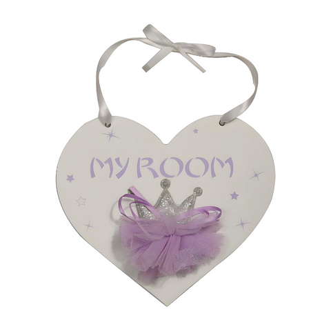 Girl's Purple Heart Shape Princess Crown My Room Door Hanger Plaque