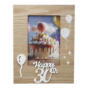 Wood & White Laser Cut Happy 30th Birthday Photo Frame