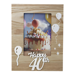 Wood & White Laser Cut Happy 40th Birthday Photo Frame