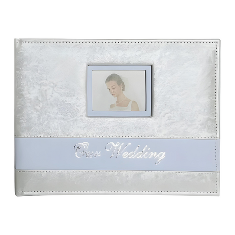 White Our Wedding Guest Book with Leather Cover & Frame