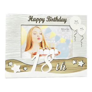 Wood & White Laser Cut 18th Birthday Photo Frame