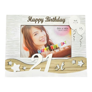 Wood & White Laser Cut 21st Birthday Photo Frame