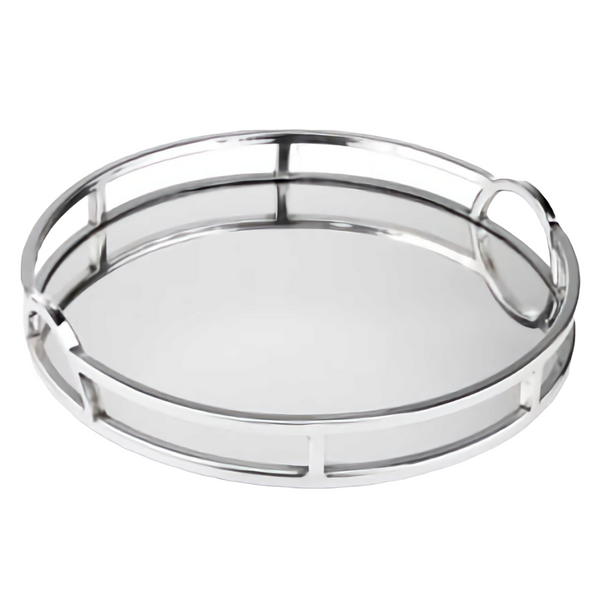 Silver Plated Round Deluxe Mirror Tray Arch Handles- Small