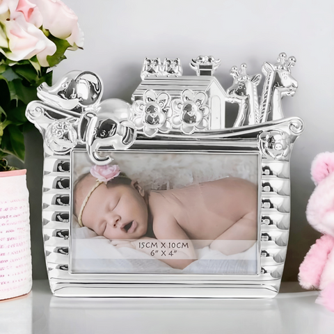 Shiny Silver Plated Noah's Ark Baby Photo Frame