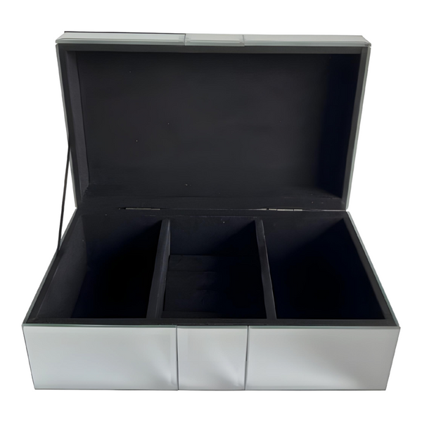 Plain Shiny Silver Plated Rectangle Mirrored Jewellery Box