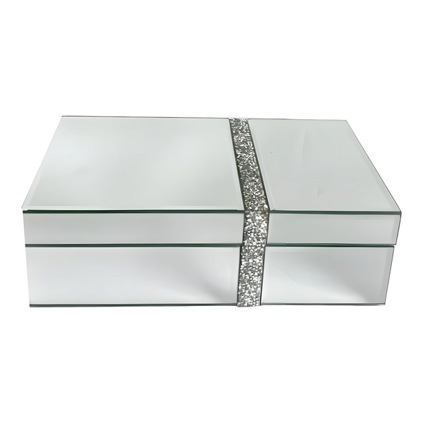 Silver Shiny Rectangle Sparkling Crystal Diamantes Mirrored Jewellery Box