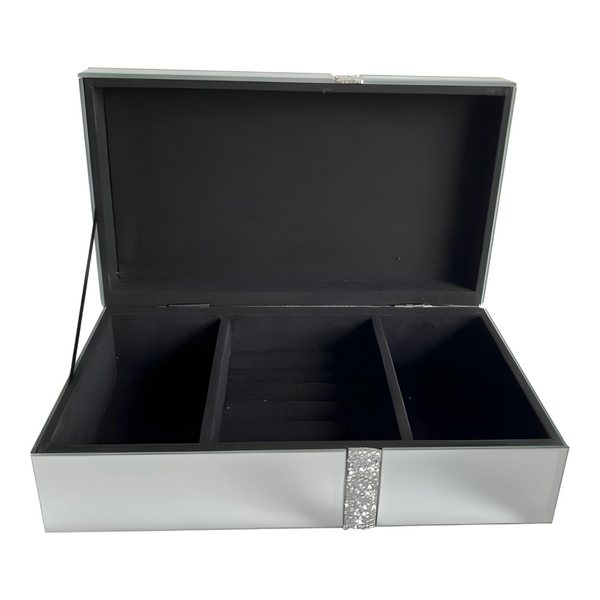 Silver Shiny Rectangle Sparkling Crystal Diamantes Mirrored Jewellery Box