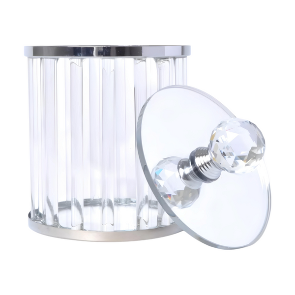 Set 3 Plain Clear Ribbed Glass & Silver Trim Kitchen Canisters- Coffee Tea Sugar