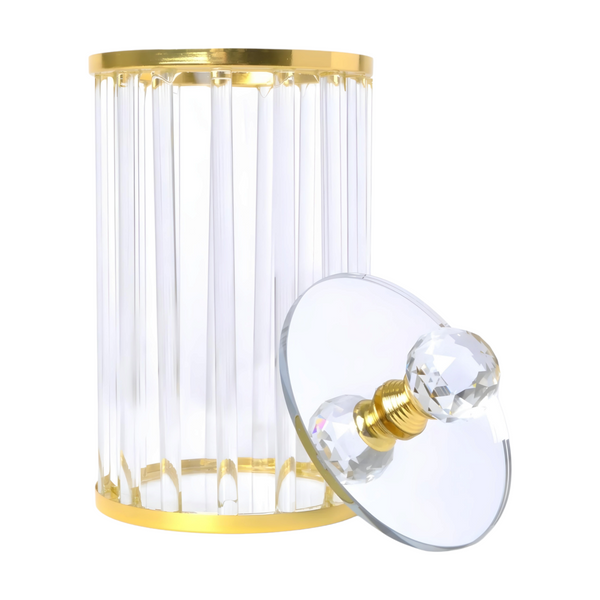 Set 3 Plain Clear Ribbed Glass & Gold Trim Kitchen Canisters- Coffee Tea Sugar