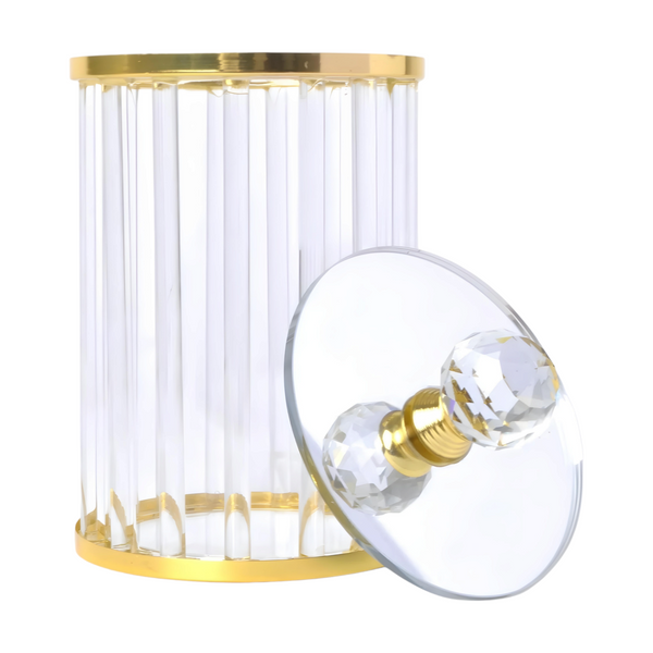 Set 3 Plain Clear Ribbed Glass & Gold Trim Kitchen Canisters- Coffee Tea Sugar