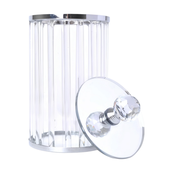 Set 3 Plain Clear Ribbed Glass & Silver Trim Kitchen Canisters- Coffee Tea Sugar