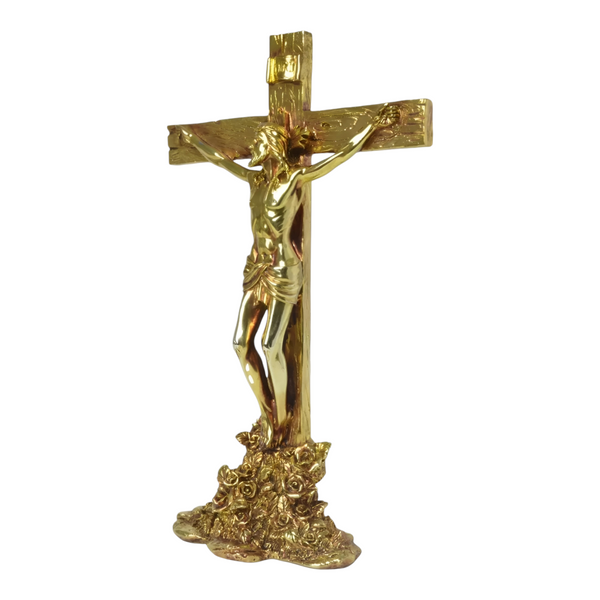 Large Gold Plated Crucifix Standing Religious Cross