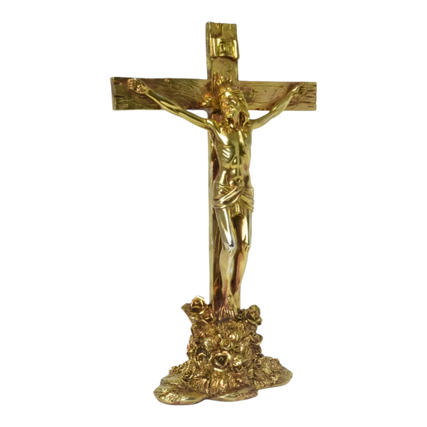 Large Gold Plated Crucifix Standing Religious Cross