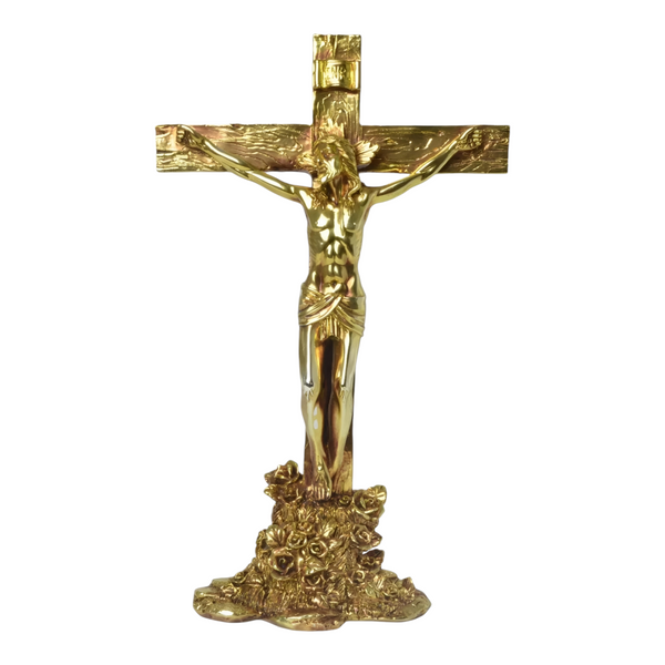 Large Gold Plated Crucifix Standing Religious Cross