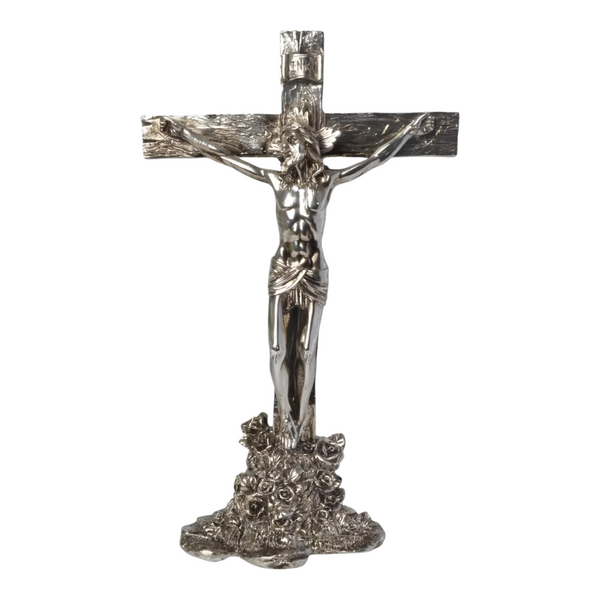 Large Silver Plated Crucifix Standing Religious Cross