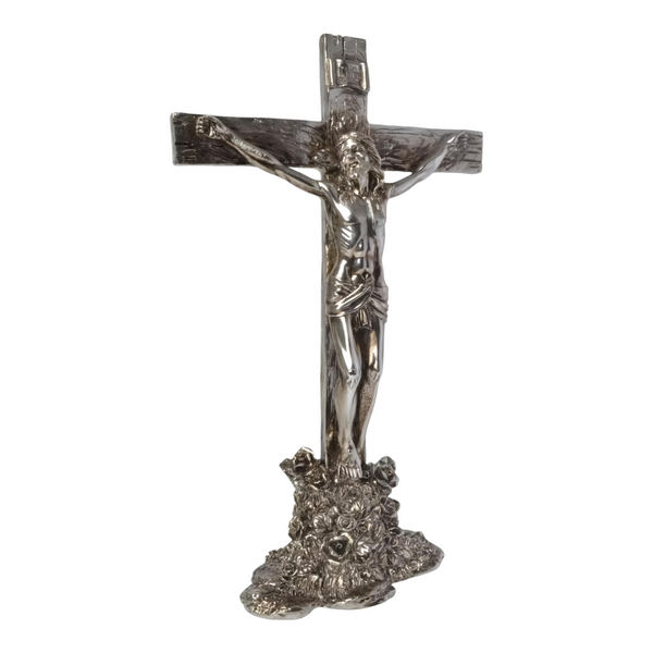 Large Silver Plated Crucifix Standing Religious Cross