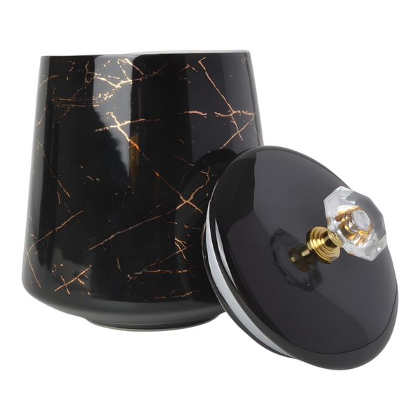 Set 3 Black & Gold Marble Design Ceramic Kitchen Canisters- Coffee Tea Sugar