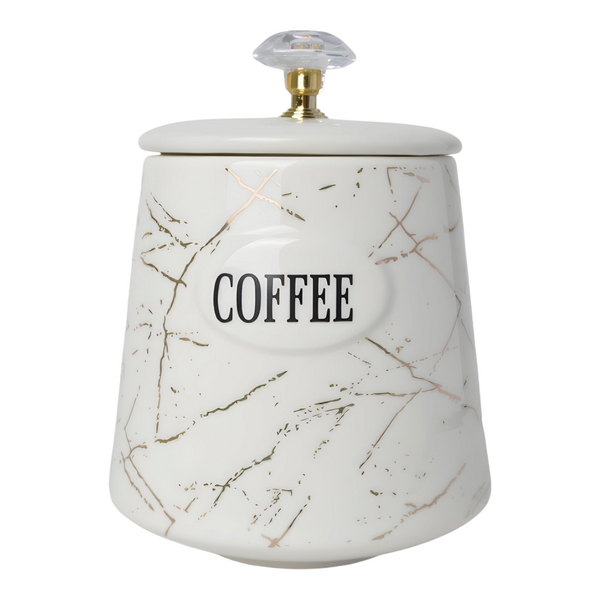 Set 3 White & Gold Marble Design  Ceramic Kitchen Canisters- Coffee Tea Sugar