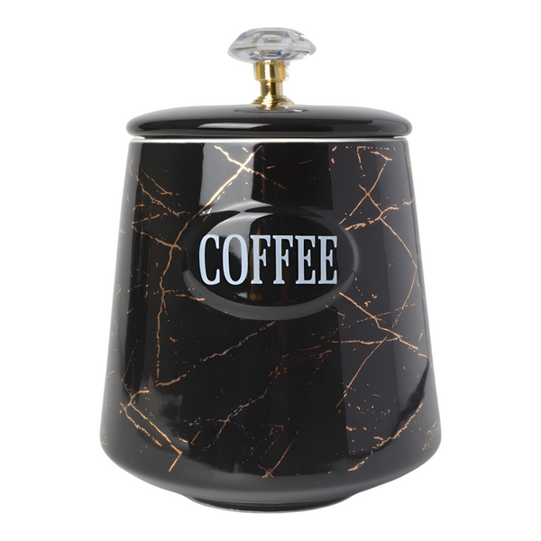 Set 3 Black & Gold Marble Design Ceramic Kitchen Canisters- Coffee Tea Sugar